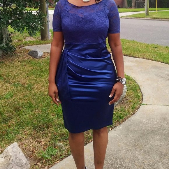 Blue Satin dress NWOT - Picture 9 of 11